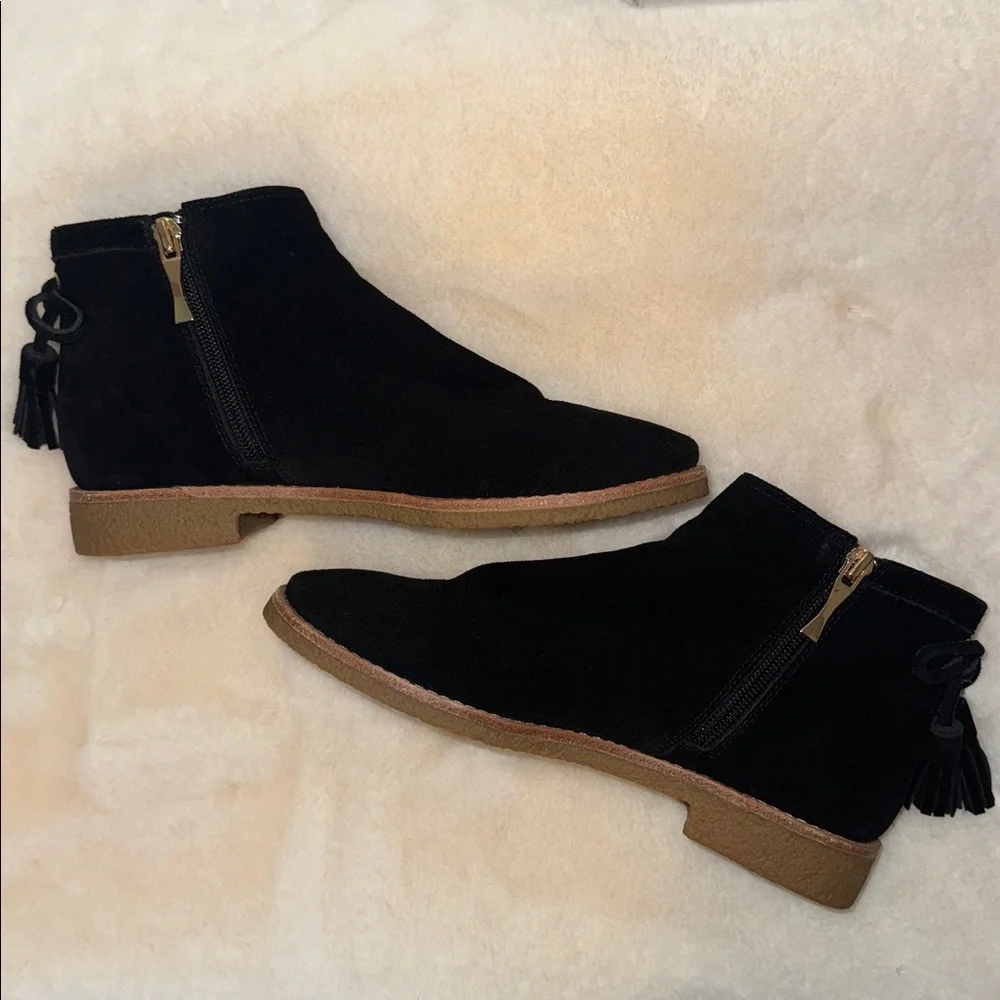 Kate Spade Belleville Too Suede Ankle Boots Booties w Tassel Women’s 6.5 Black